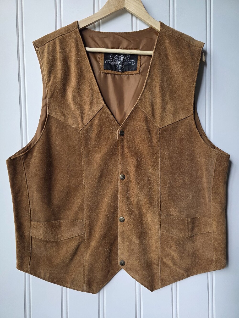Vintage Leather Gallery Suede Button Cowboy Western Vest Brown Mens XL